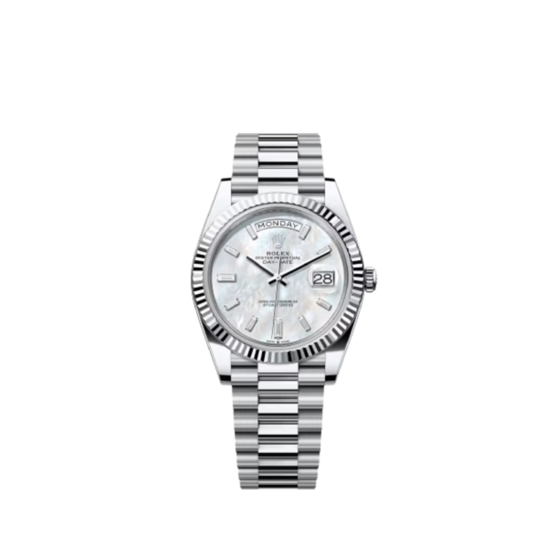 Rolex Oyster Perpetual Day-Date 40 White Roman Dial Fluted Bezel President Bracelet Automatic Watch
